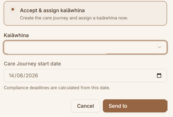 The accept-and-assign option with a staff member chosen from a list
